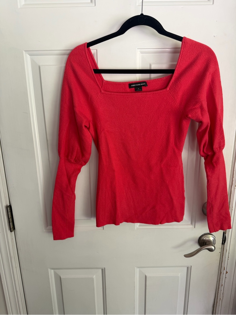 Something Navy Ribbed Long Sleeve Top in Bright Pink